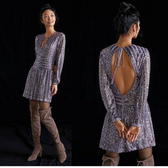 Anthropologie Dresses & Skirts - ANTHROPOLOGIE Sequined Open-Back Mini Dress size 8